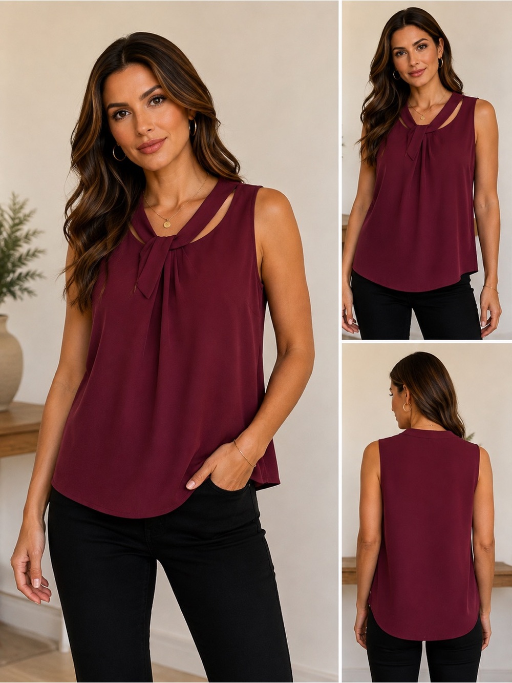 Nine West Women's Sleeveless Twist-Neck Camisole - Burgundy